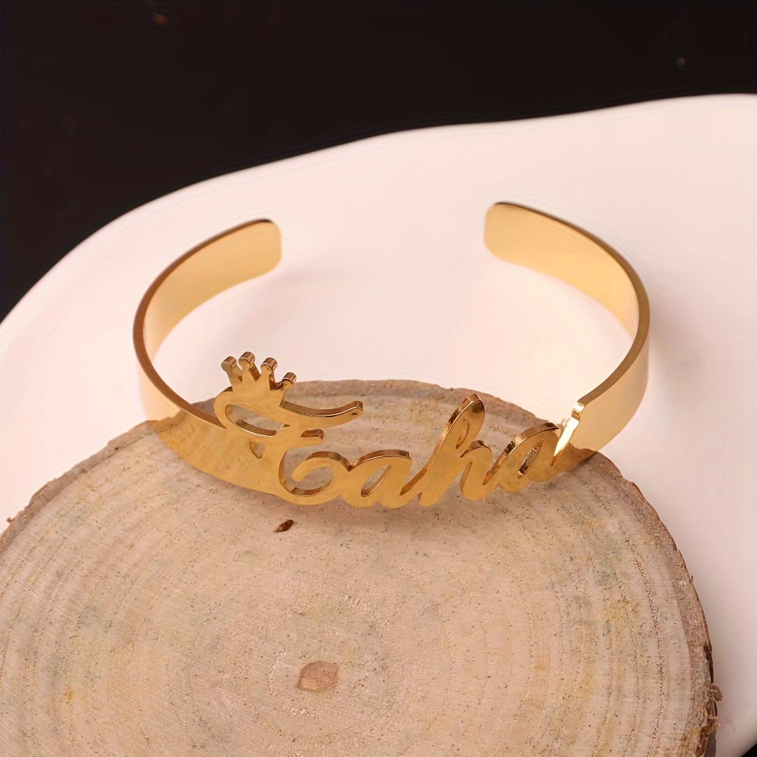 Personalized Princess Crown Name Cuff Bracelet
